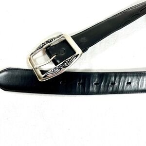 Tony Lama Mens Black Leather Belt Men's 46 Top Grain USA Silver Buckle